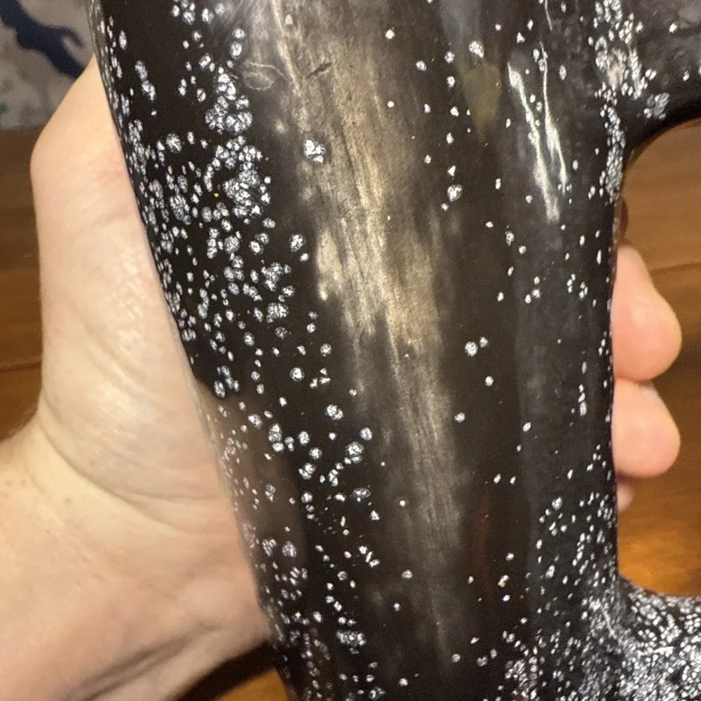Vtg 1982 Handmade Ceramic Double Vase Signed  Speckled Black & White‎ Glaze